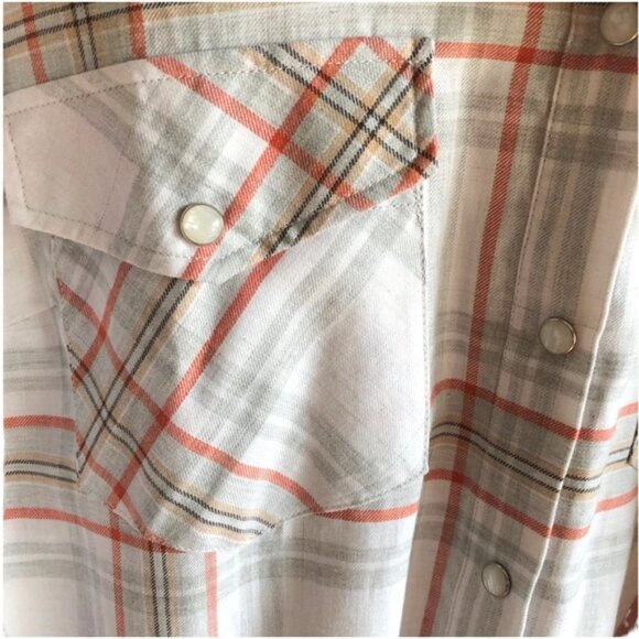 Addition Elle Plaid Button Up Shirt Size X Gray Peach and Orange Red - Picture 4 of 11